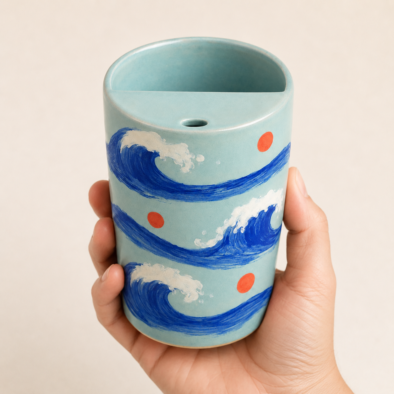 Turquoise Ocean Wave Handmade Ceramic Travel Mug
