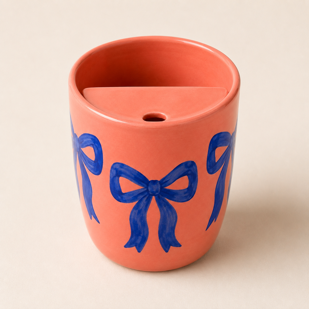 Coral Bow Handmade Ceramic Travel Mug