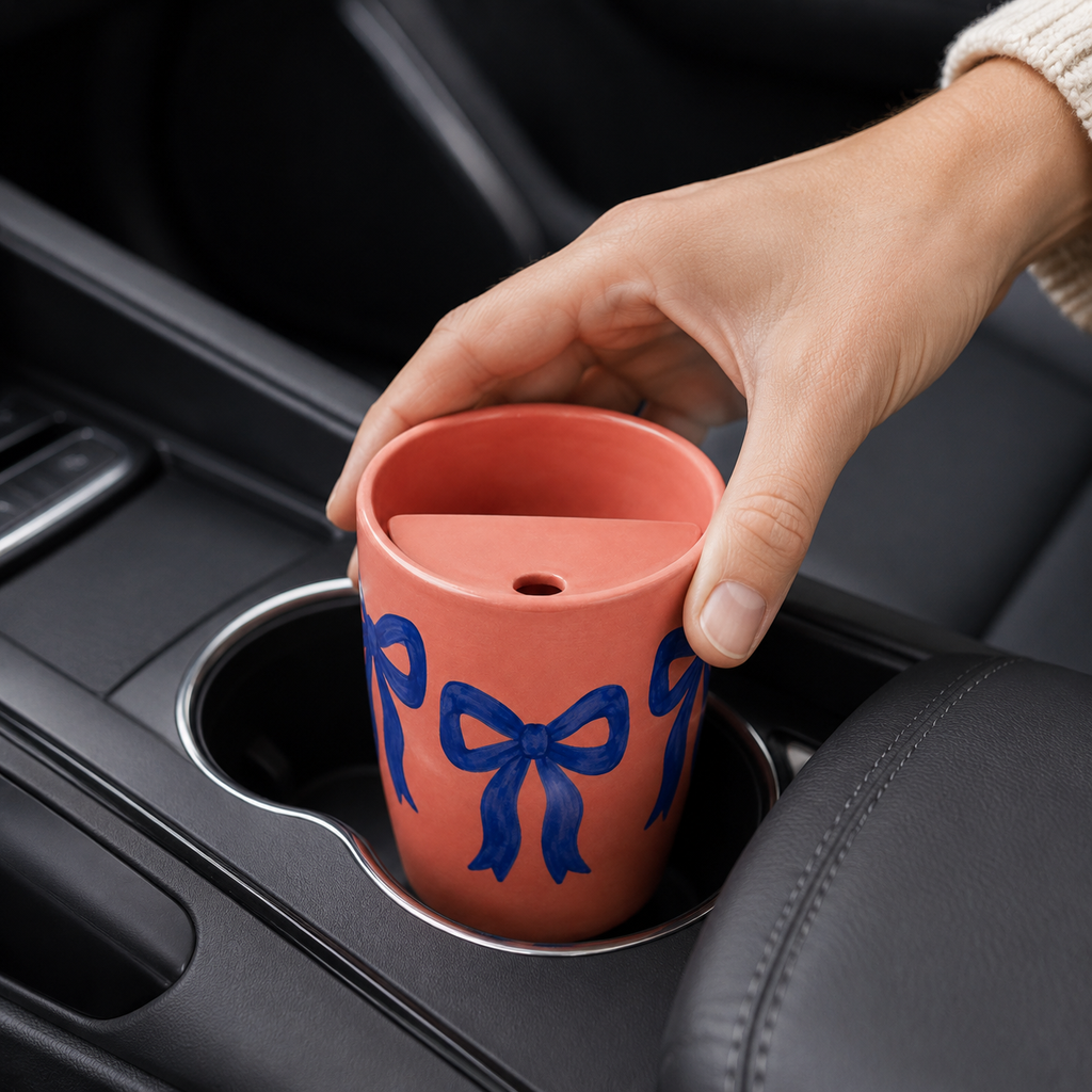 Coral Bow Handmade Ceramic Travel Mug