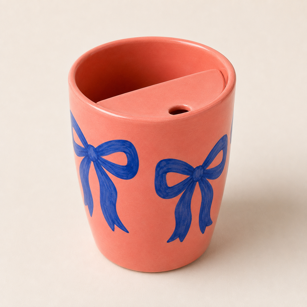 Coral Bow Handmade Ceramic Travel Mug