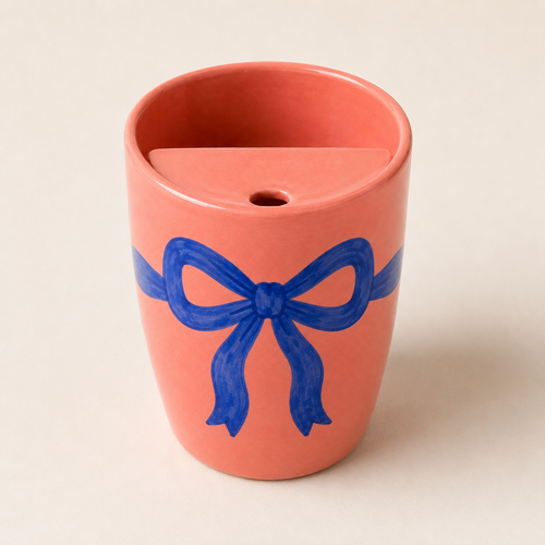 Coral Bow Handmade Ceramic Travel Mug
