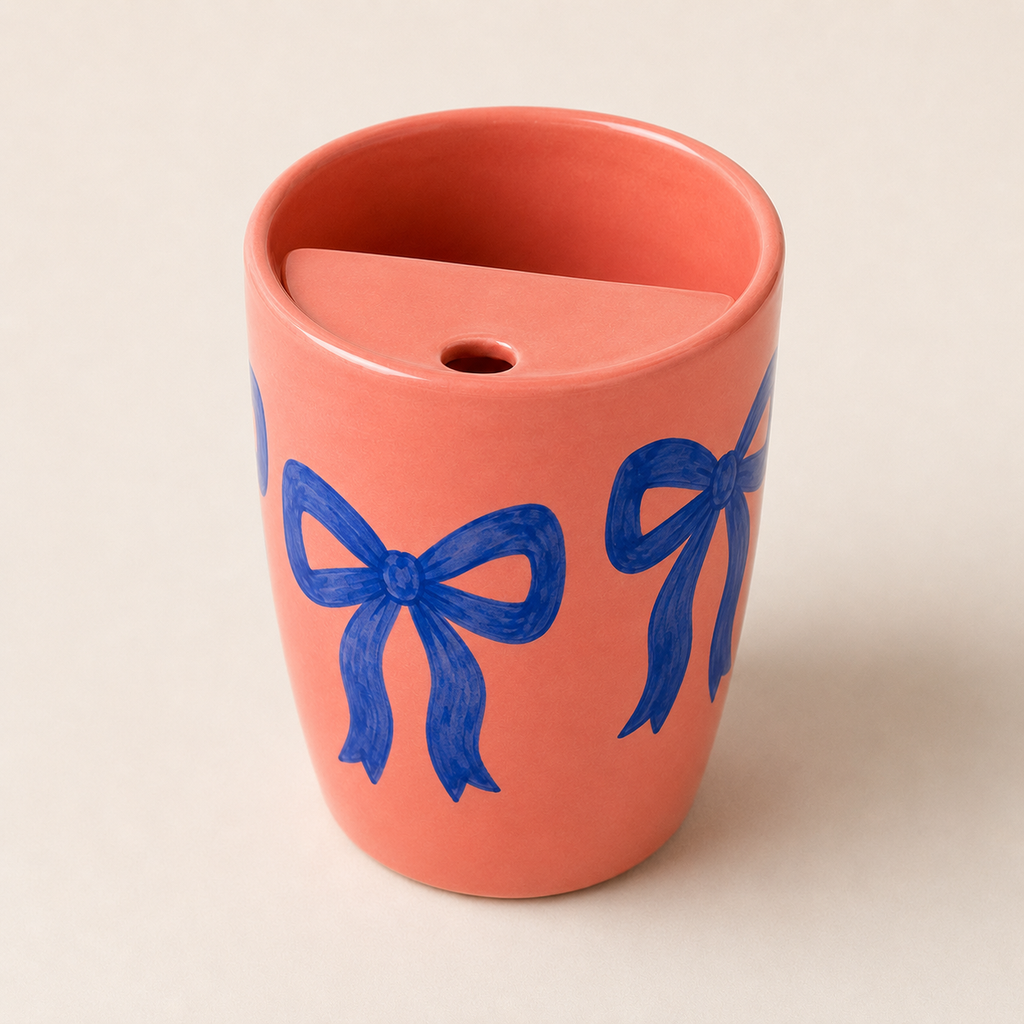 Coral Bow Handmade Ceramic Travel Mug