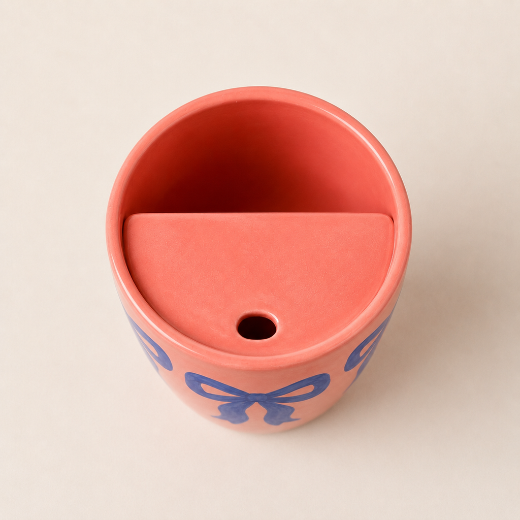 Coral Bow Handmade Ceramic Travel Mug