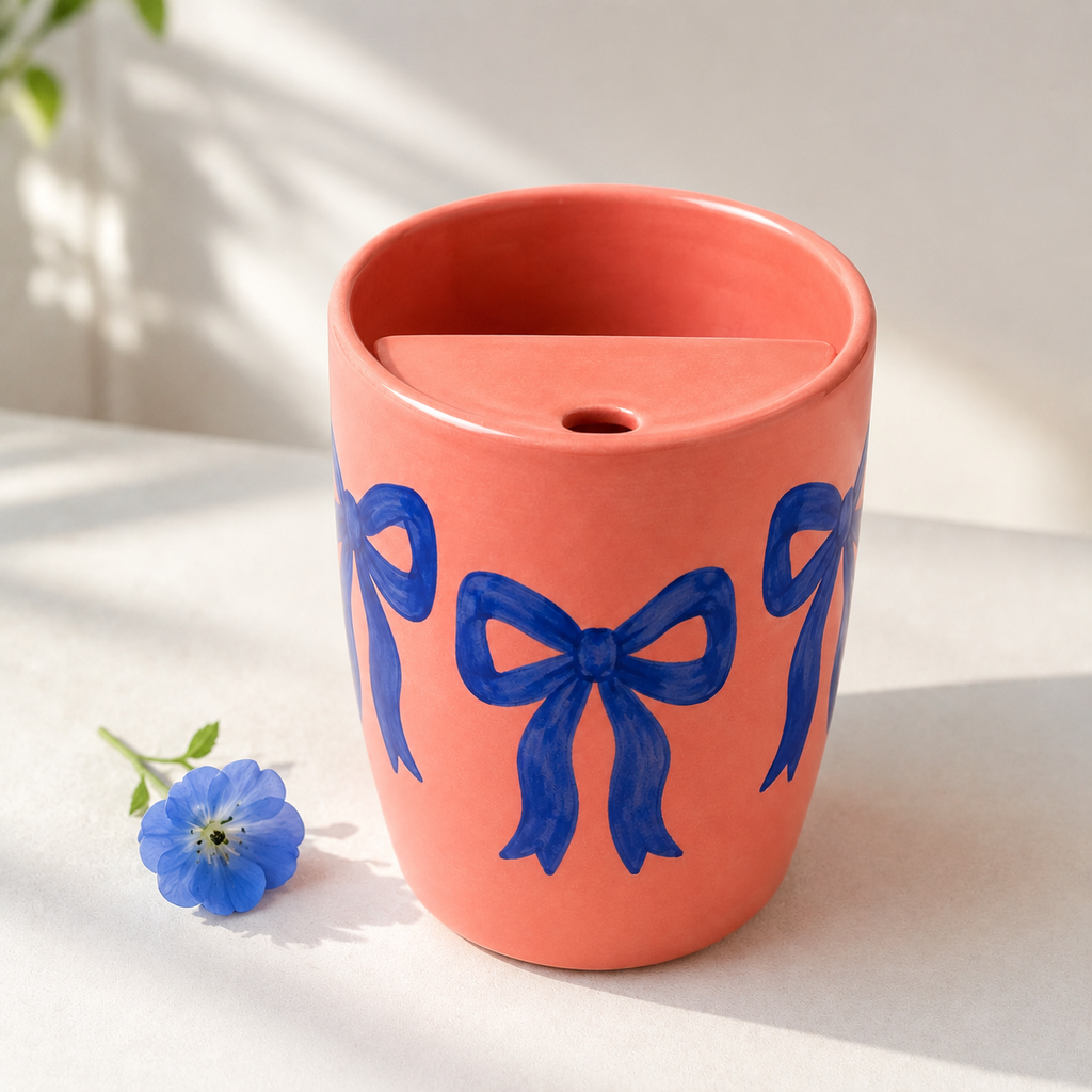 Coral Bow Handmade Ceramic Travel Mug