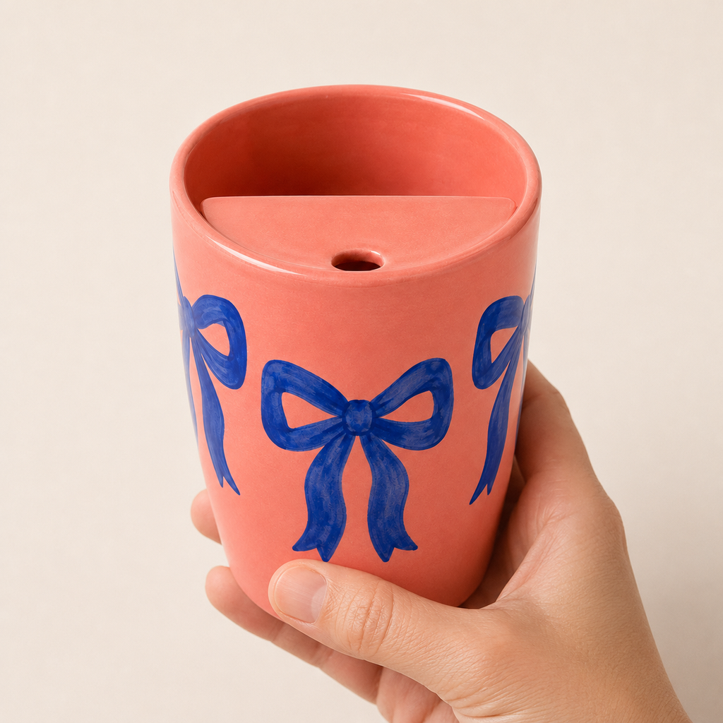 Coral Bow Handmade Ceramic Travel Mug