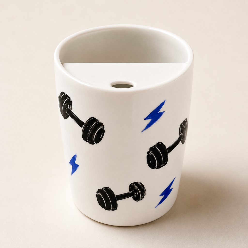 Handmade Gym Dumbbell Ceramic Travel Mug