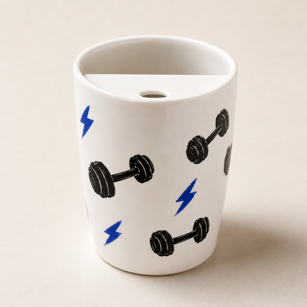 Handmade Gym Dumbbell Ceramic Travel Mug