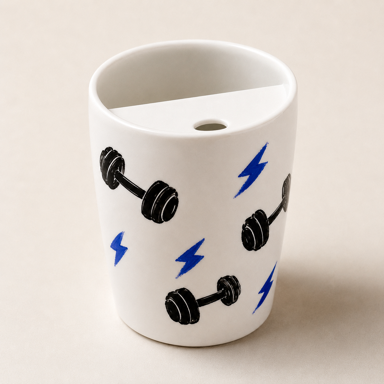 Handmade Gym Dumbbell Ceramic Travel Mug