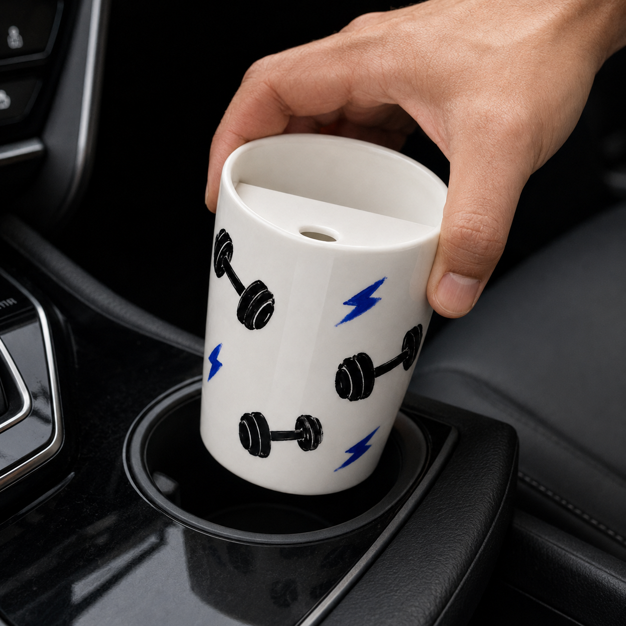 Handmade Gym Dumbbell Ceramic Travel Mug