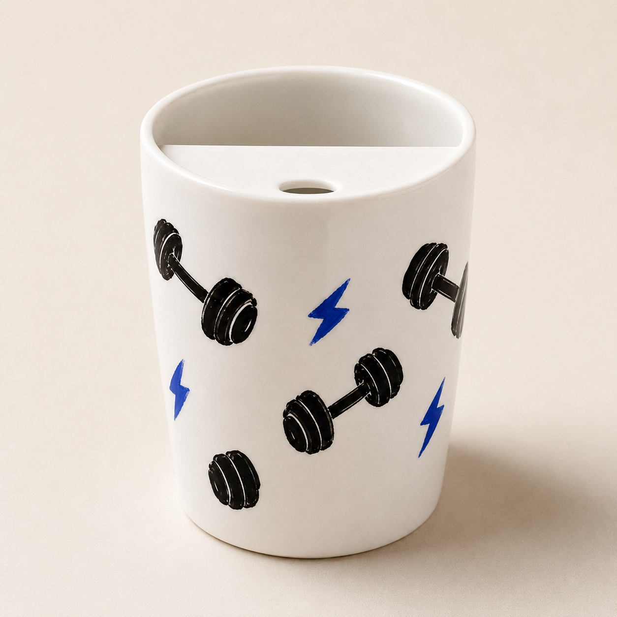 Handmade Gym Dumbbell Ceramic Travel Mug