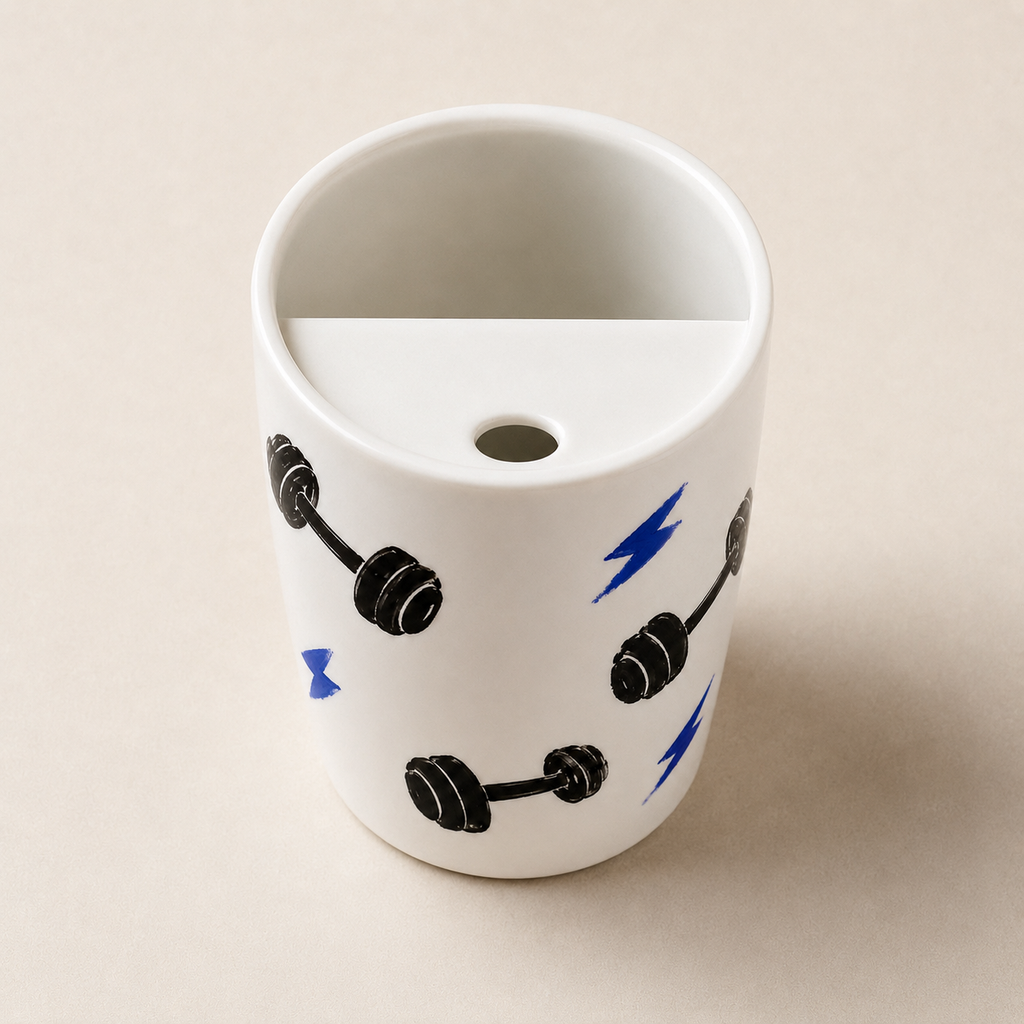 Handmade Gym Dumbbell Ceramic Travel Mug