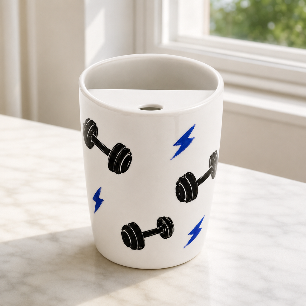 Handmade Gym Dumbbell Ceramic Travel Mug