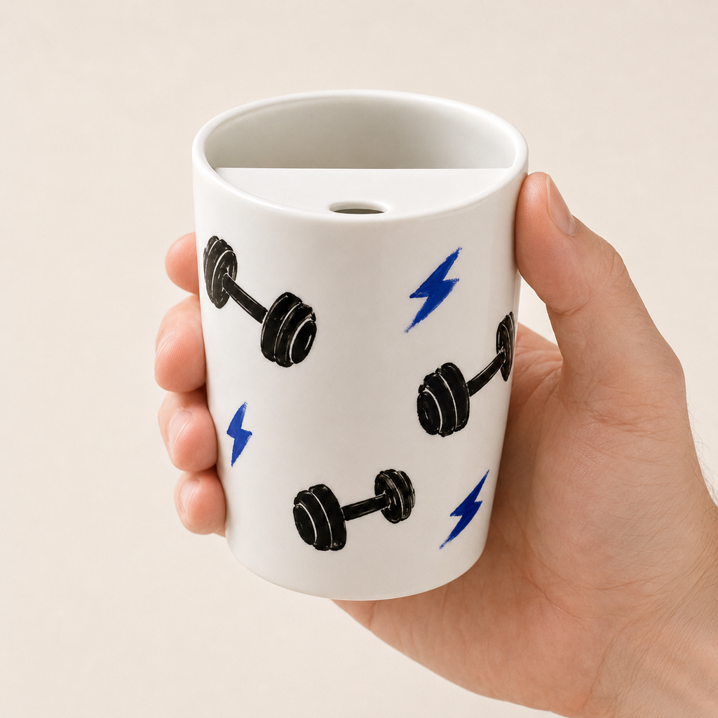 Handmade Gym Dumbbell Ceramic Travel Mug