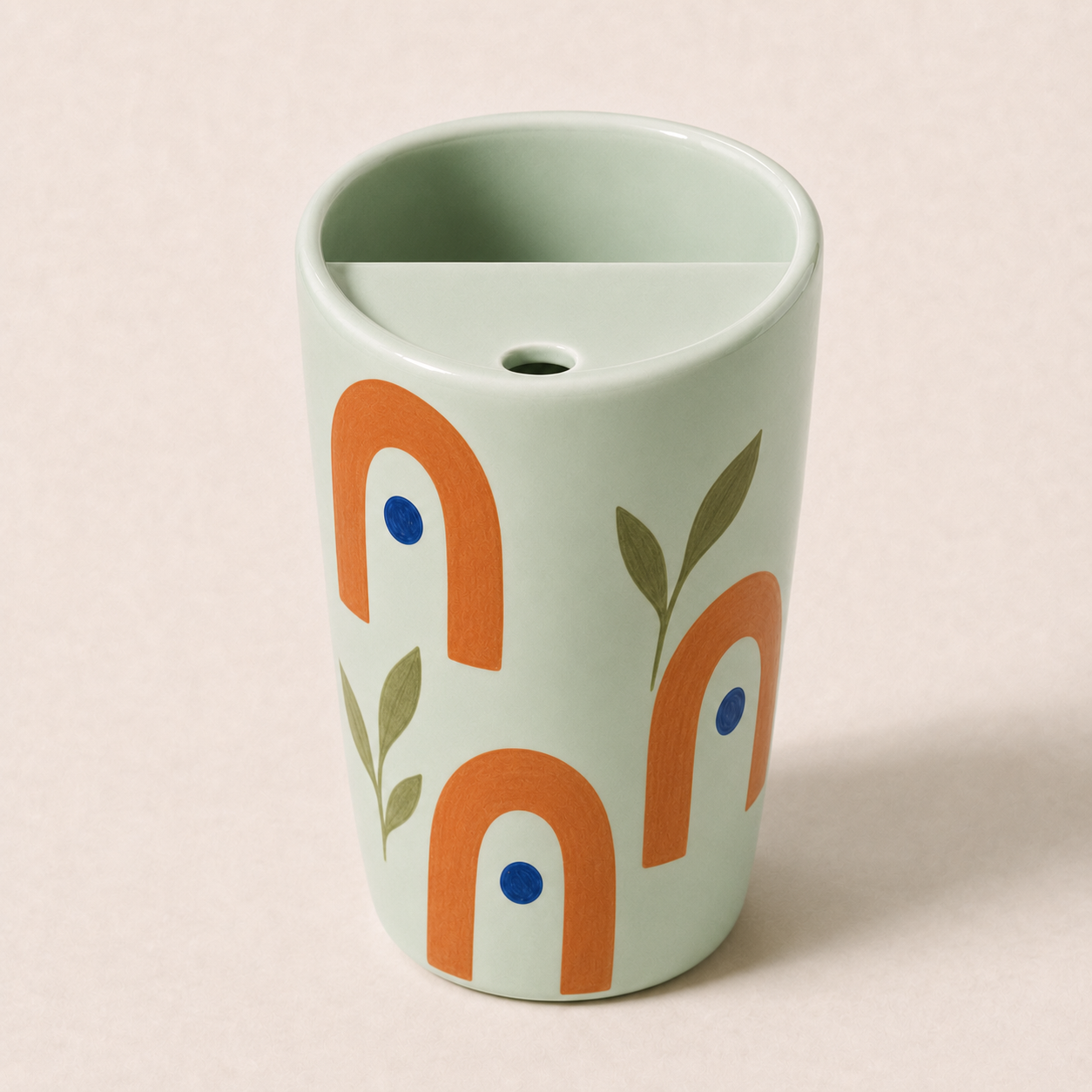 Handmade Sage Green Arch Ceramic Travel Mug
