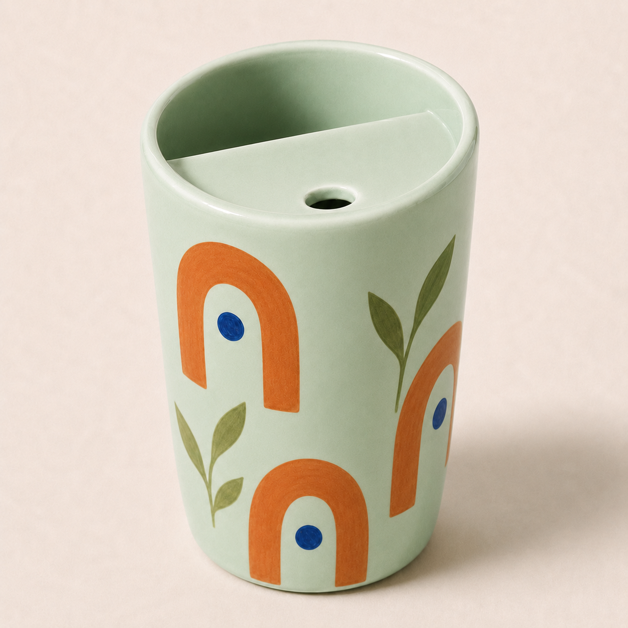 Handmade Sage Green Arch Ceramic Travel Mug