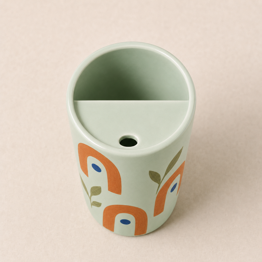 Handmade Sage Green Arch Ceramic Travel Mug