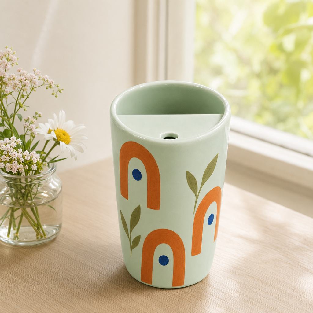 Handmade Sage Green Arch Ceramic Travel Mug
