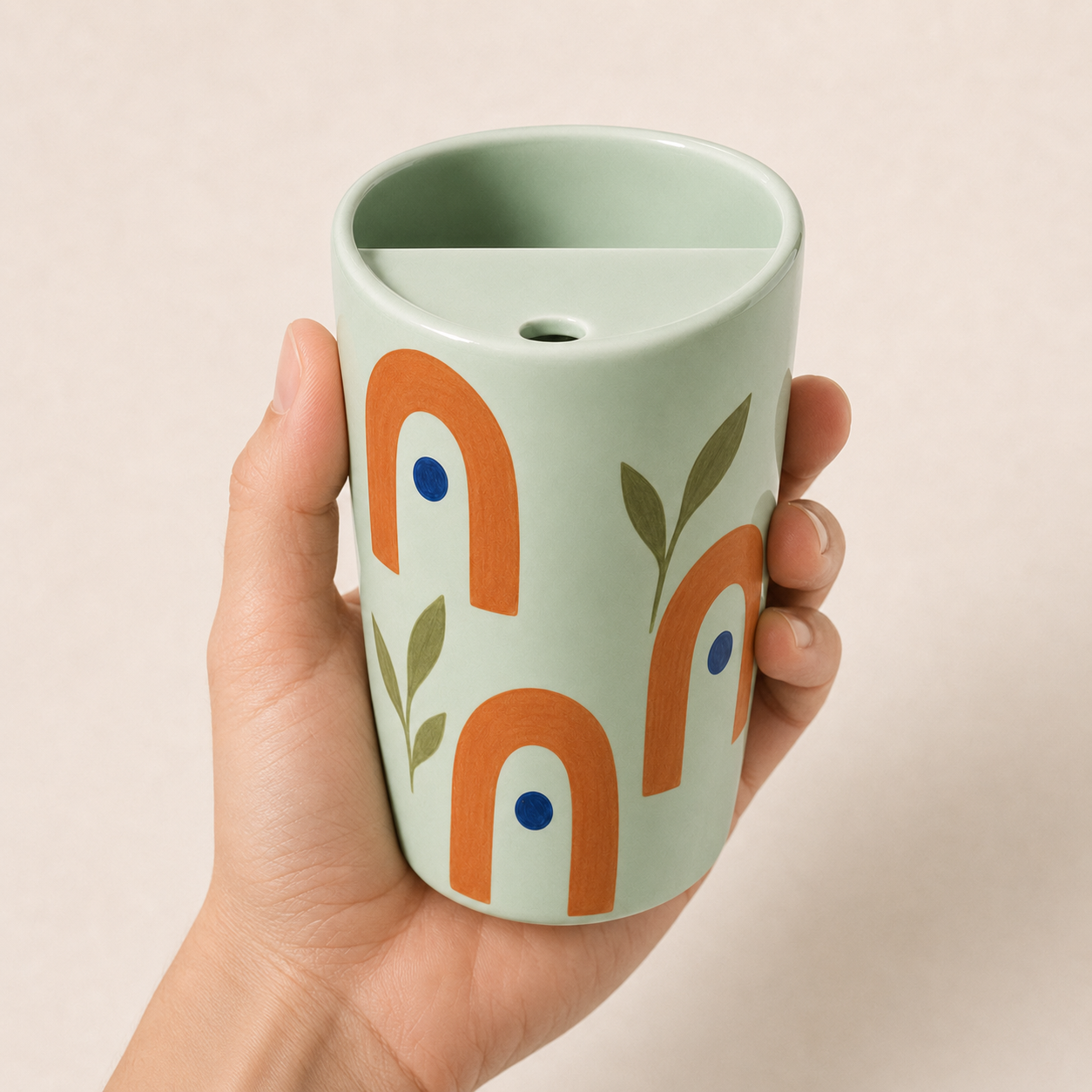 Handmade Sage Green Arch Ceramic Travel Mug