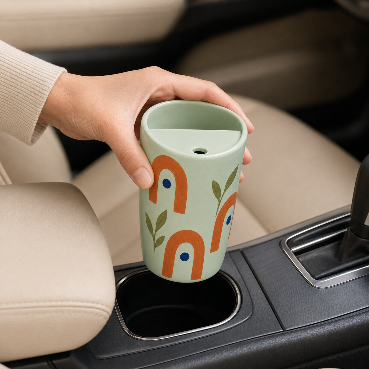 Handmade Sage Green Arch Ceramic Travel Mug