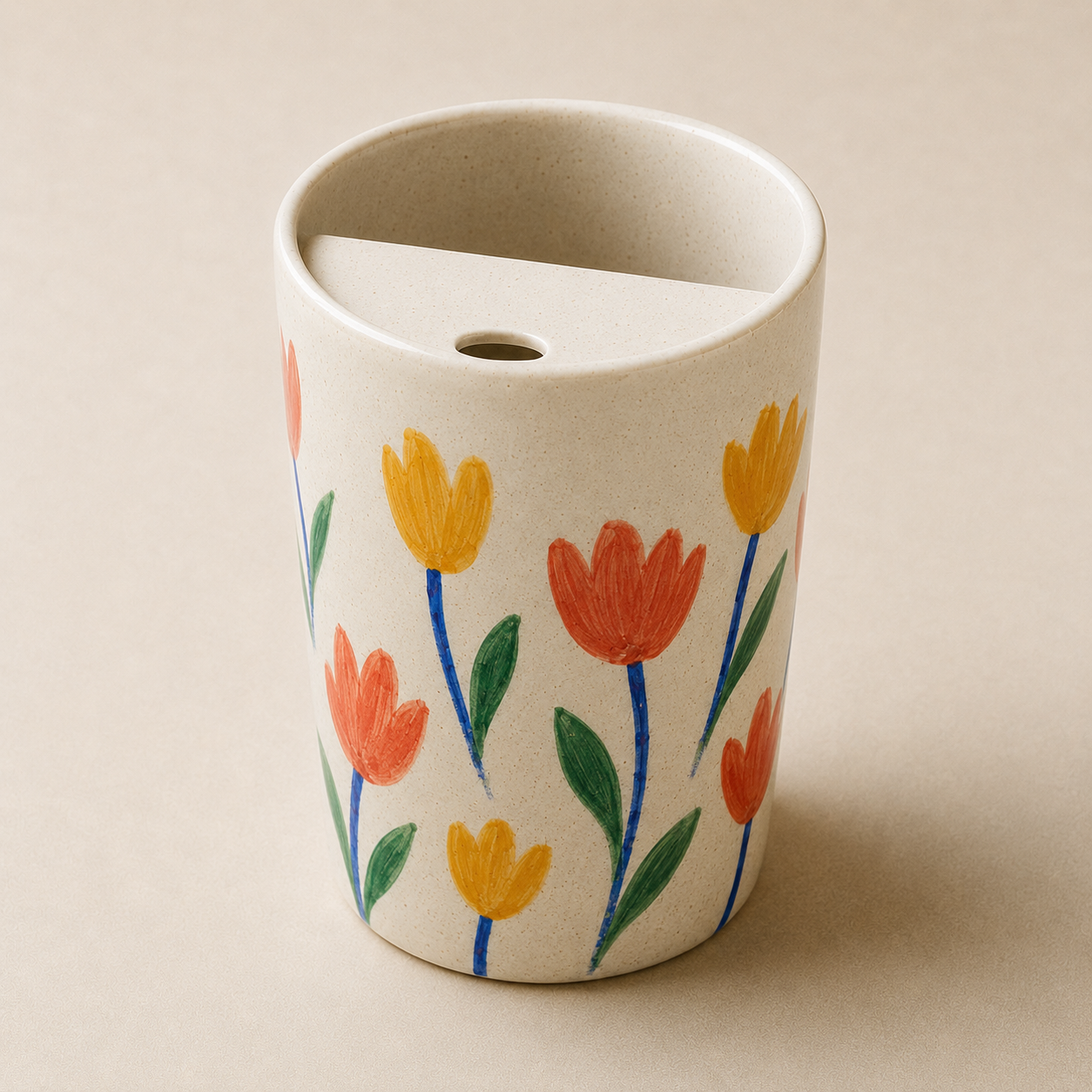 Joyful Tulip Hand-Painted Ceramic Travel Mug