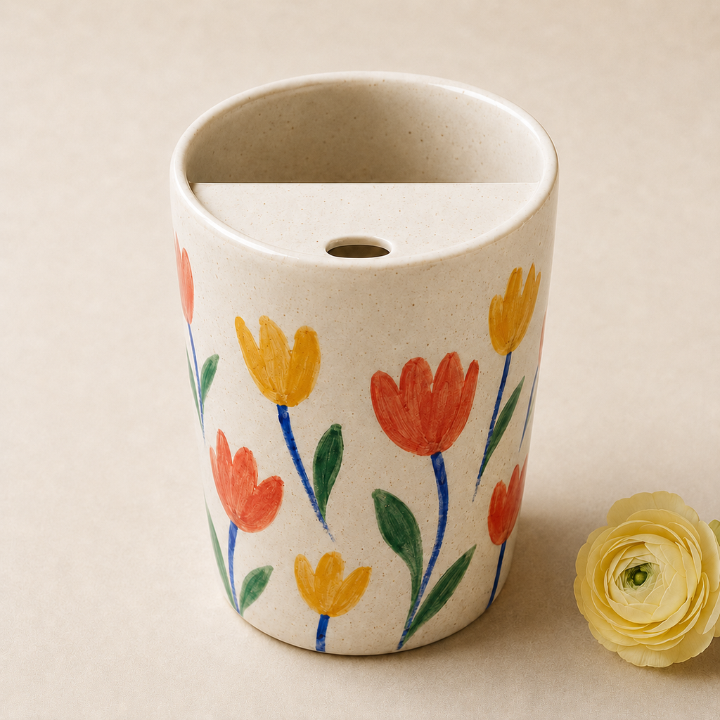 Joyful Tulip Hand-Painted Ceramic Travel Mug