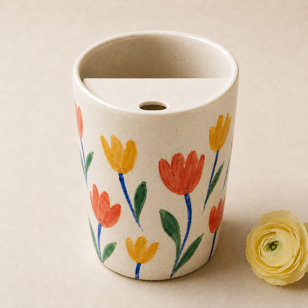 Joyful Tulip Hand-Painted Ceramic Travel Mug