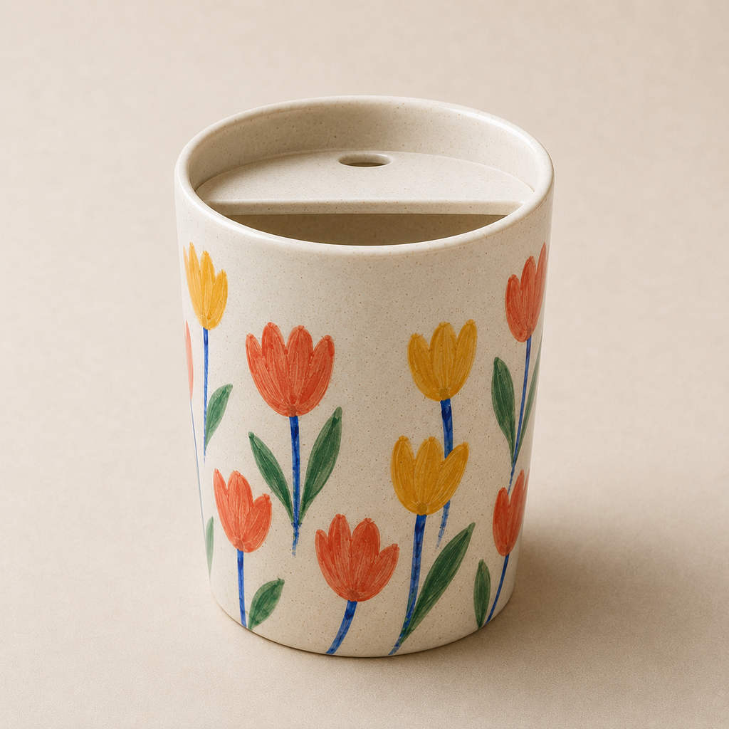 Joyful Tulip Hand-Painted Ceramic Travel Mug