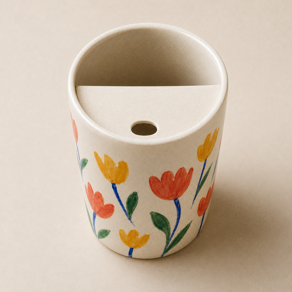 Joyful Tulip Hand-Painted Ceramic Travel Mug