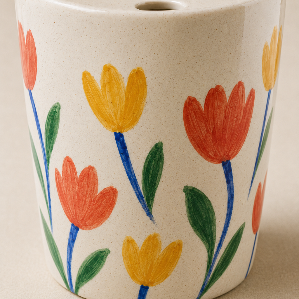 Joyful Tulip Hand-Painted Ceramic Travel Mug