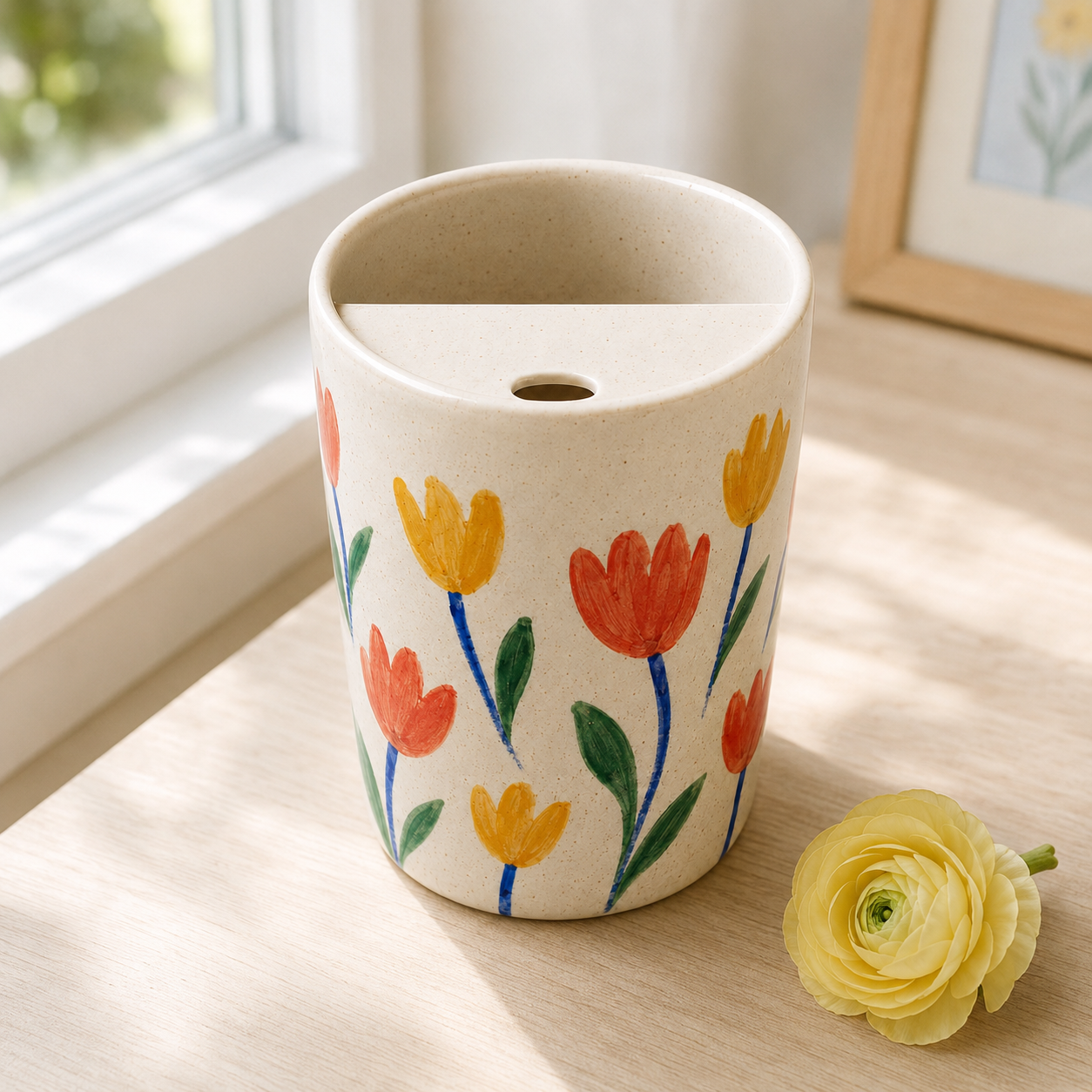 Joyful Tulip Hand-Painted Ceramic Travel Mug
