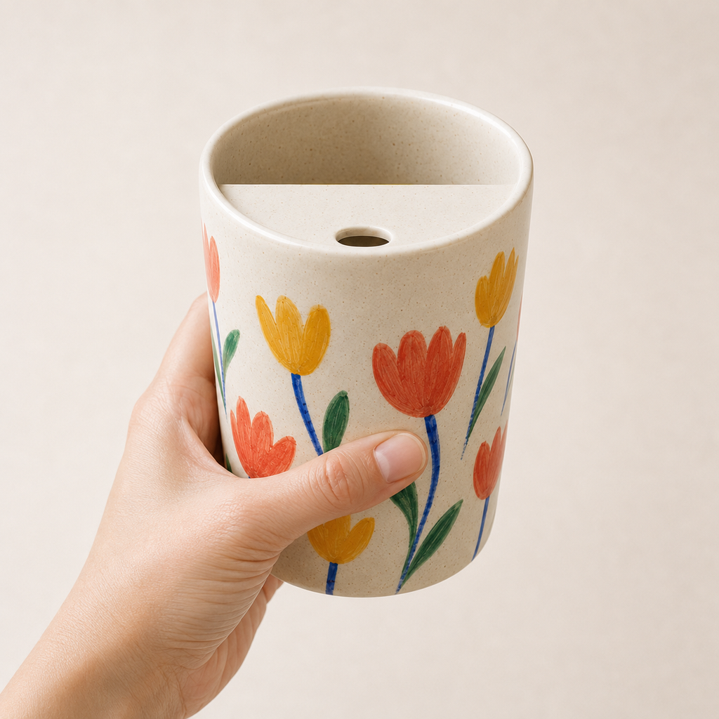 Joyful Tulip Hand-Painted Ceramic Travel Mug