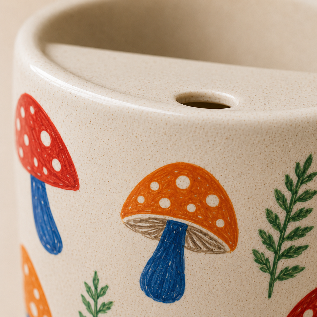Sunny Mushroom Meadow Ceramic Travel Mug