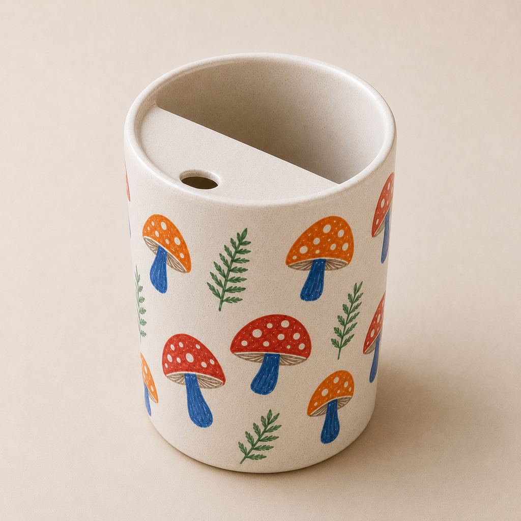 Sunny Mushroom Meadow Ceramic Travel Mug