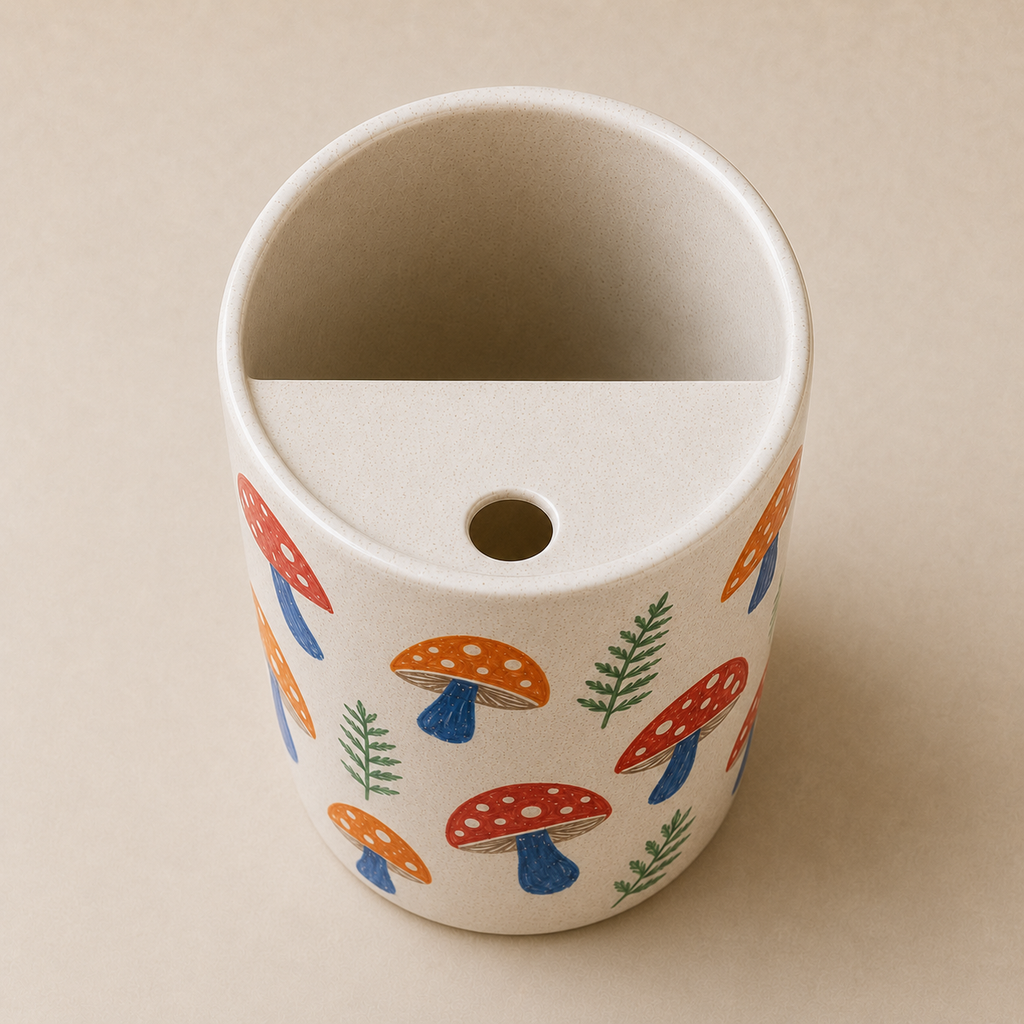Sunny Mushroom Meadow Ceramic Travel Mug