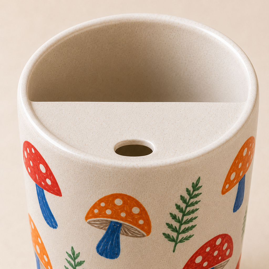 Sunny Mushroom Meadow Ceramic Travel Mug