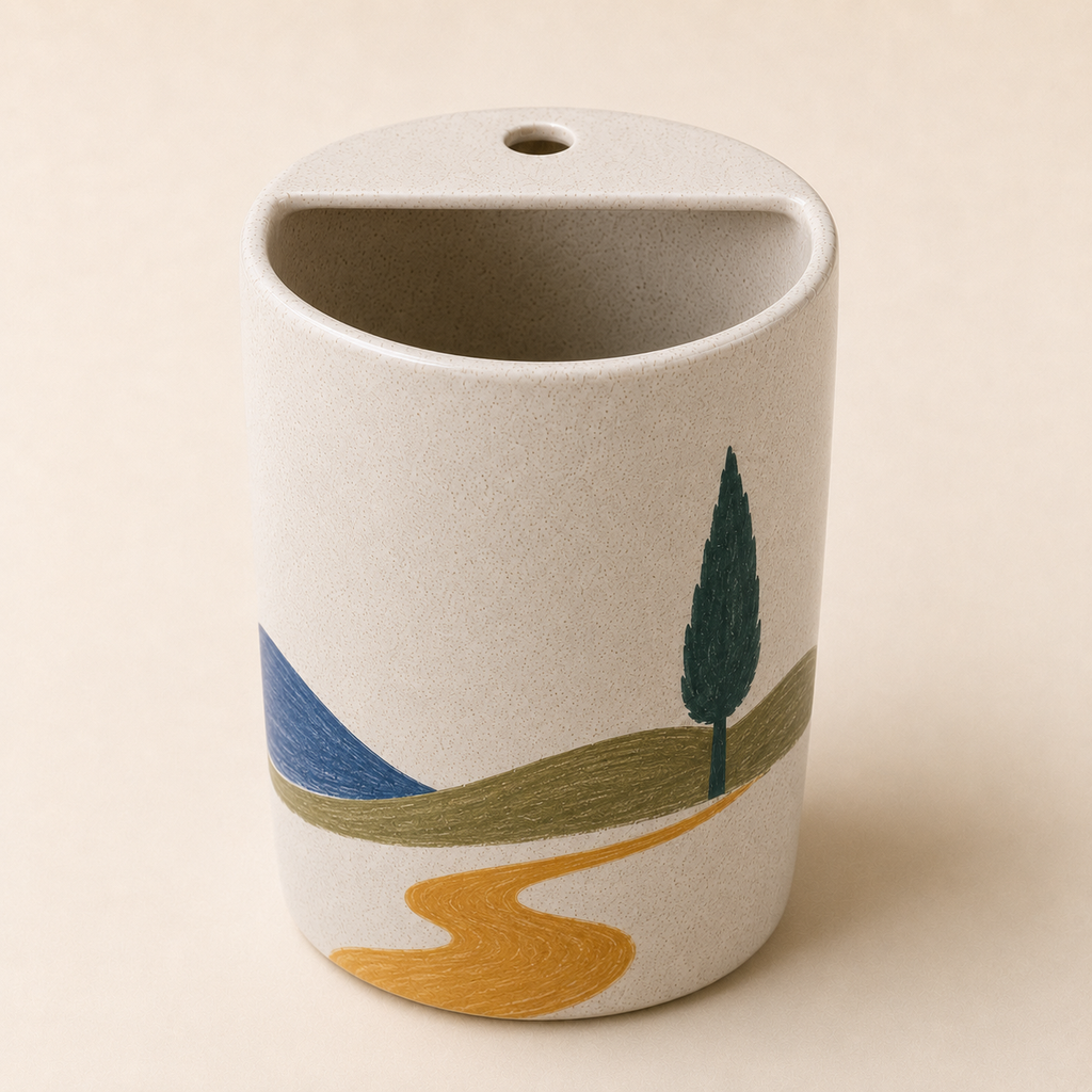 Folk Sunrise Hills Handmade Ceramic Travel Mug