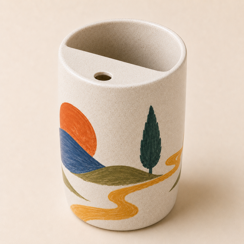Folk Sunrise Hills Handmade Ceramic Travel Mug