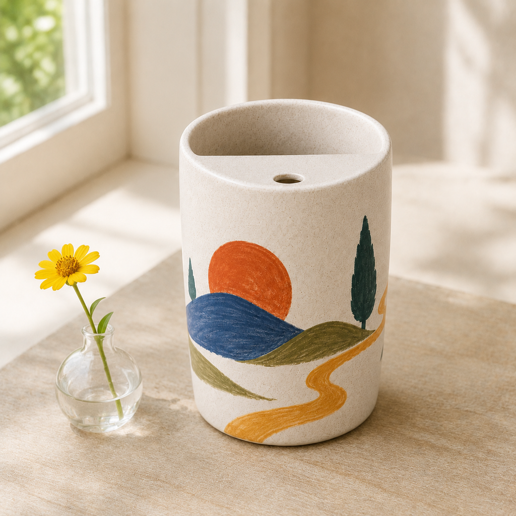 Folk Sunrise Hills Handmade Ceramic Travel Mug