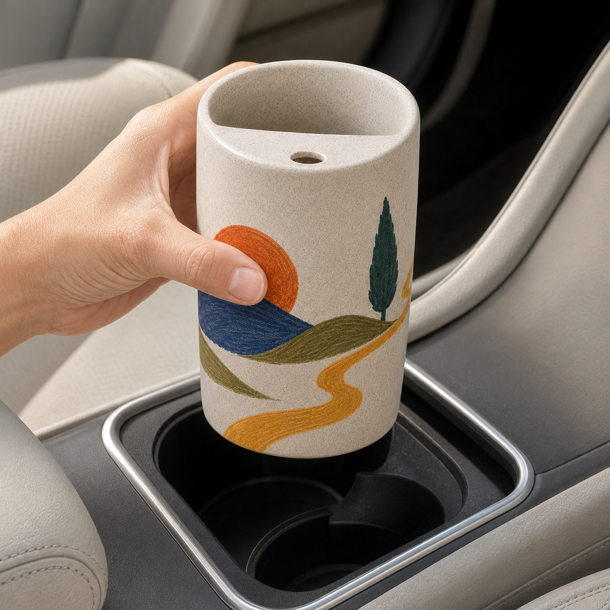 Folk Sunrise Hills Handmade Ceramic Travel Mug