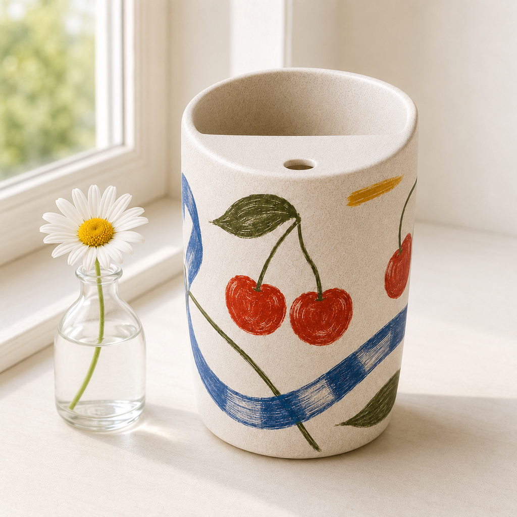 Cherry Picnic Handmade Ceramic Travel Mug
