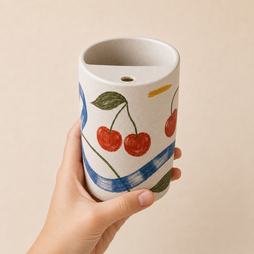 Cherry Picnic Handmade Ceramic Travel Mug