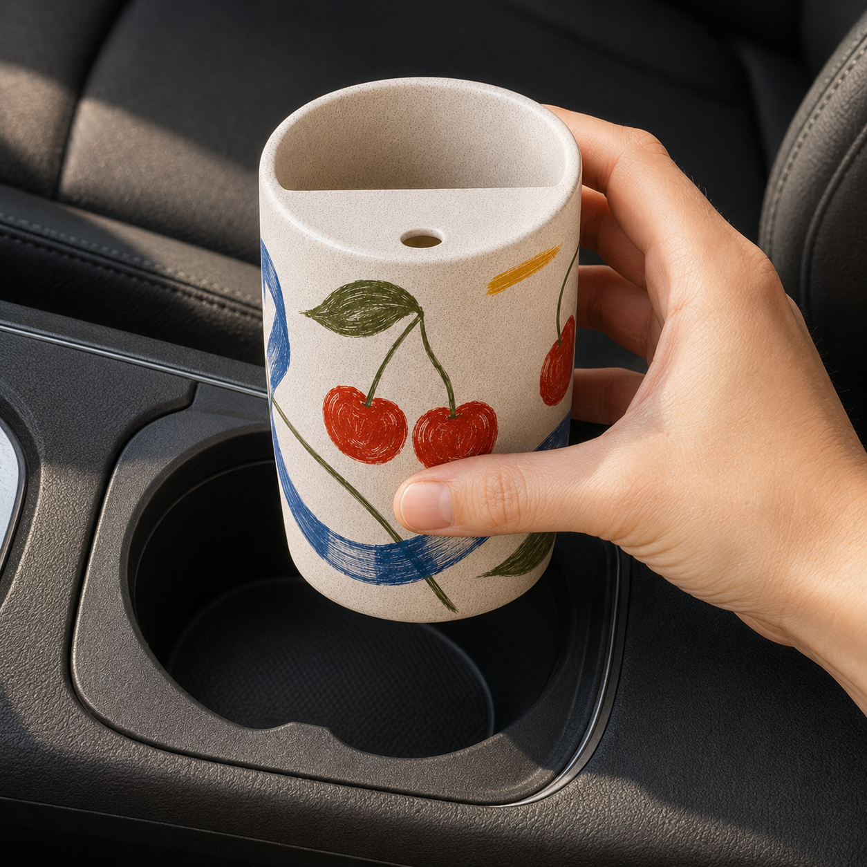 Cherry Picnic Handmade Ceramic Travel Mug
