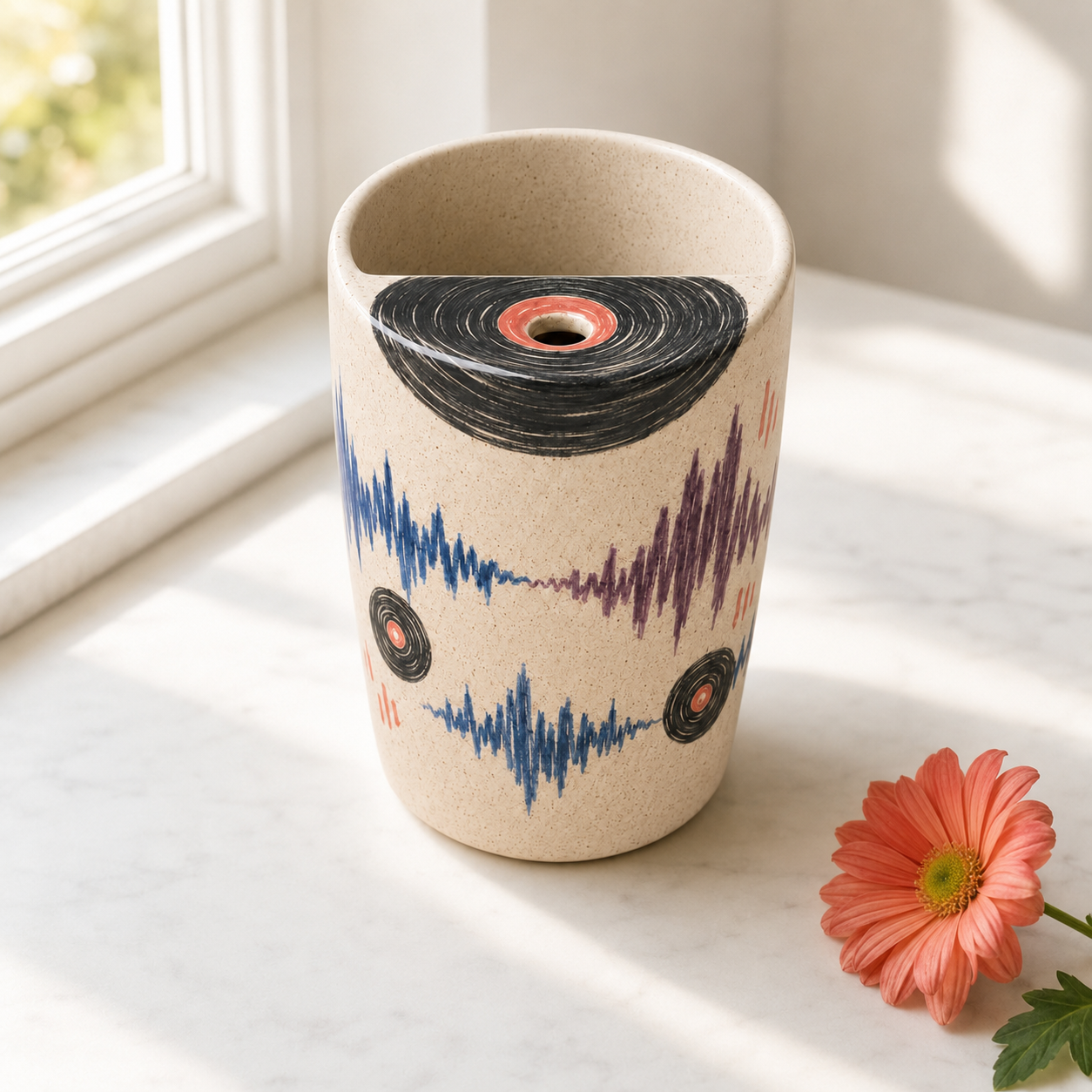 Vinyl Morning Ceramic Travel Mug