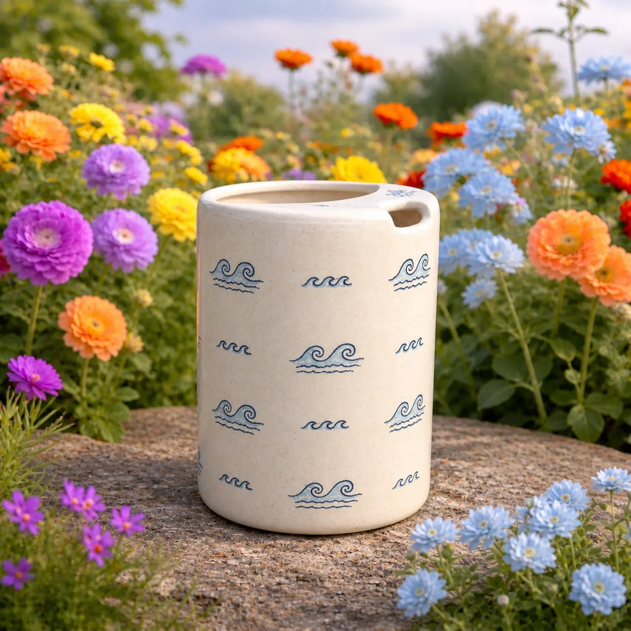 Handmade Ocean Wave Ceramic Spout Mug – Matte Coastal Aesthetic, Zen Pouring Pitcher Siporia