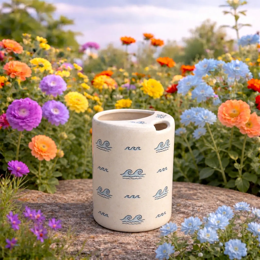 Handmade Ocean Wave Ceramic Spout Mug – Matte Coastal Aesthetic, Zen Pouring Pitcher Siporia
