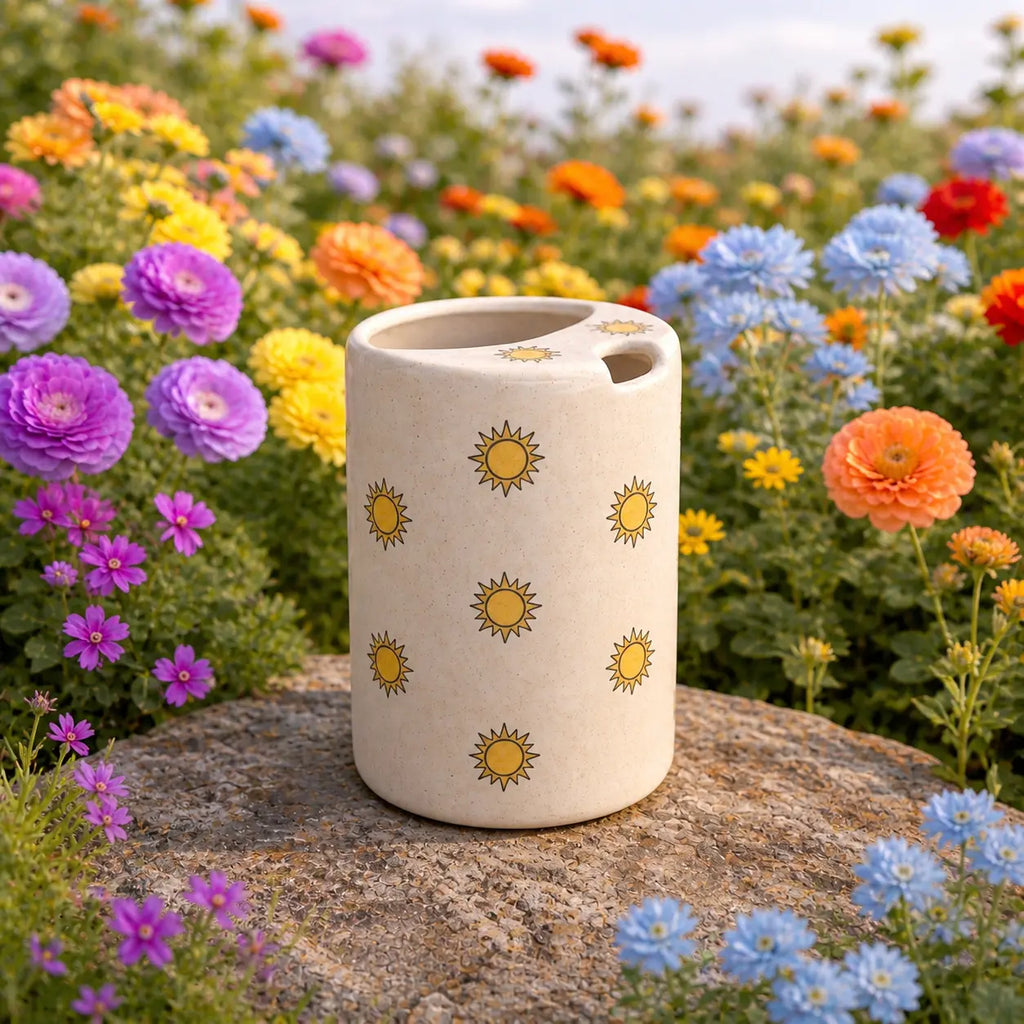 Handmade Minimal Sun Ceramic Spout Mug – Matte Golden Hour Aesthetic, Cozy Sunbeam Pitcher Siporia