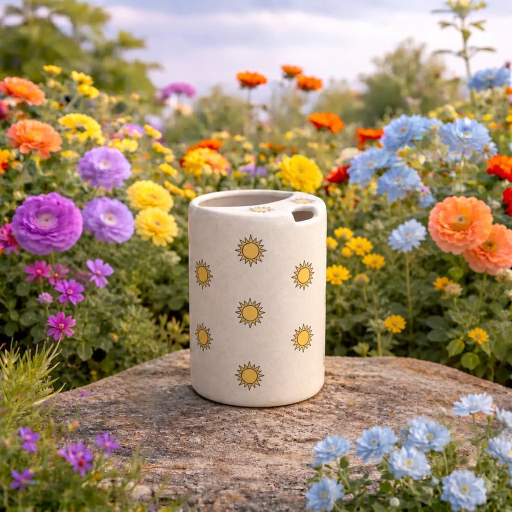 Handmade Minimal Sun Ceramic Spout Mug – Matte Golden Hour Aesthetic, Cozy Sunbeam Pitcher Siporia