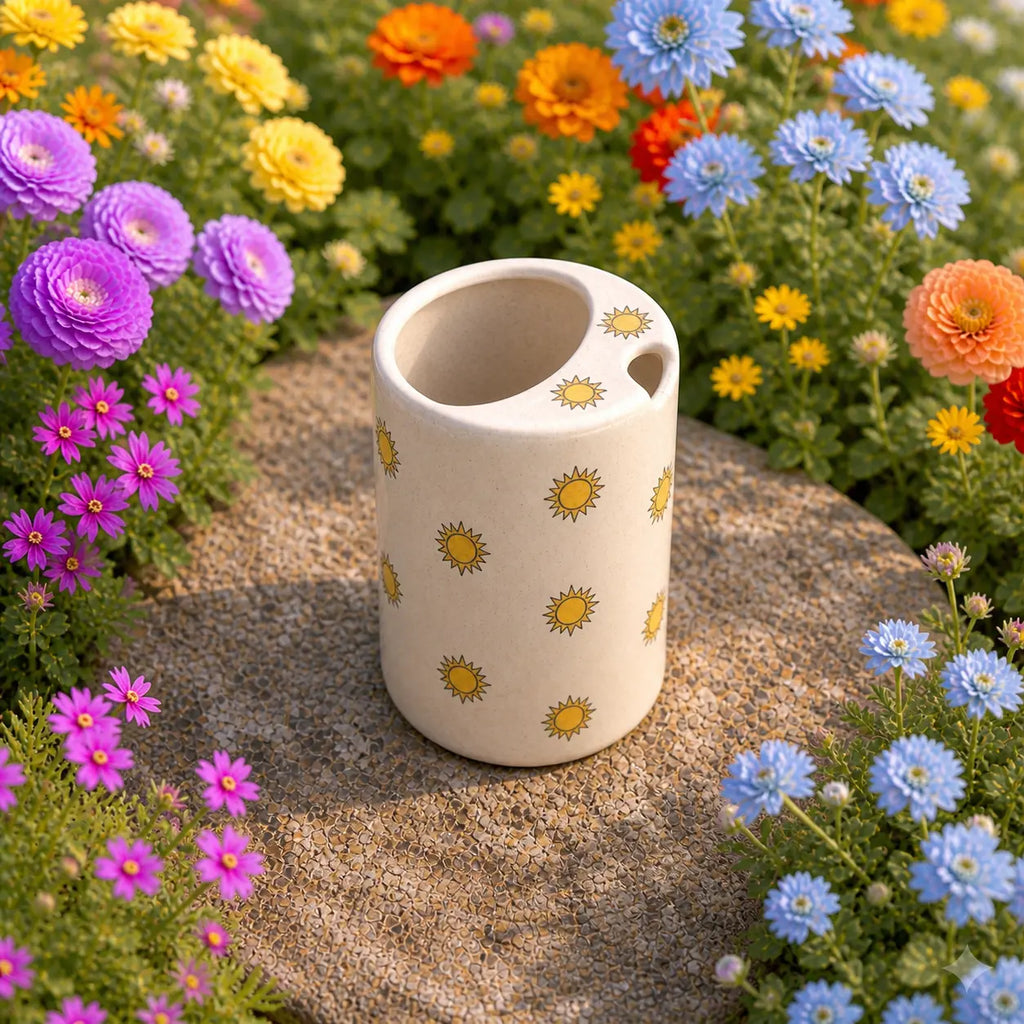 Handmade Minimal Sun Ceramic Spout Mug – Matte Golden Hour Aesthetic, Cozy Sunbeam Pitcher Siporia