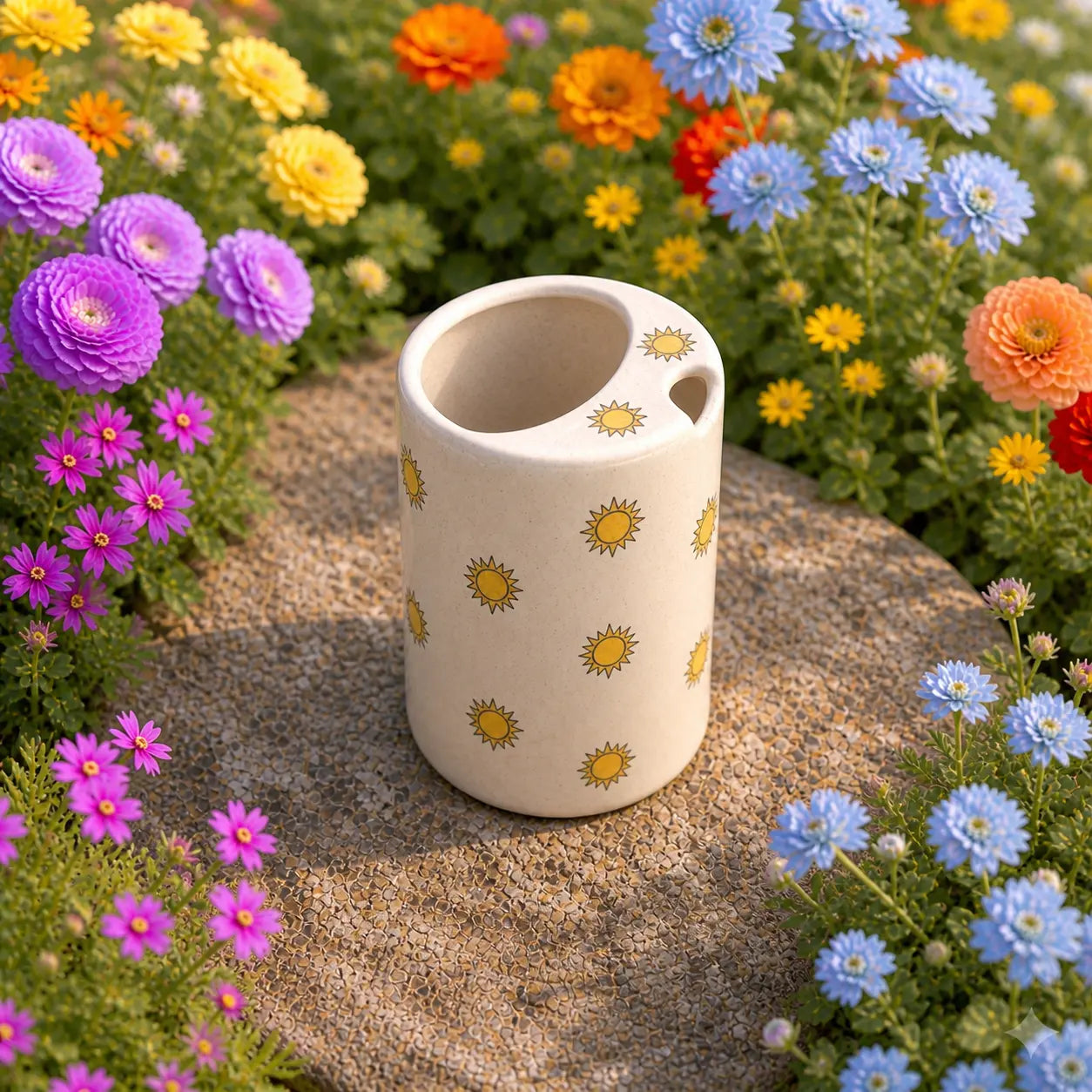 Handmade Minimal Sun Ceramic Spout Mug – Matte Golden Hour Aesthetic, Cozy Sunbeam Pitcher Siporia