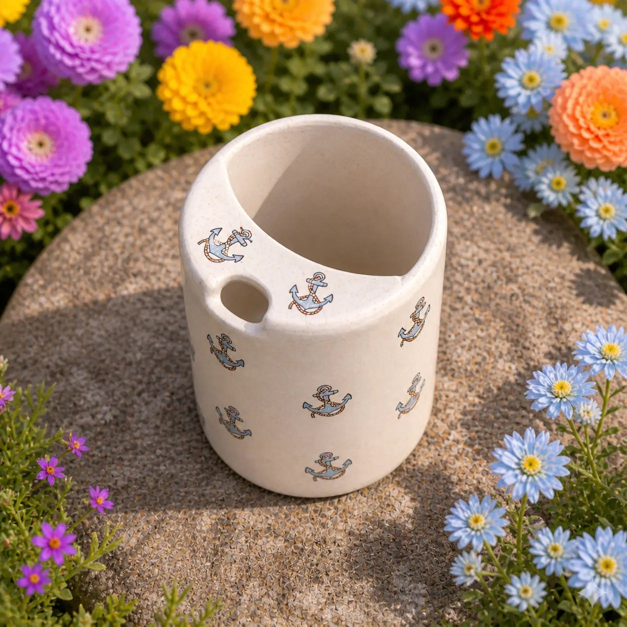 Handmade Nautical Anchor Ceramic Spout Mug – Matte Coastal Pouring Cup, Artisan Stoneware Pitcher Siporia